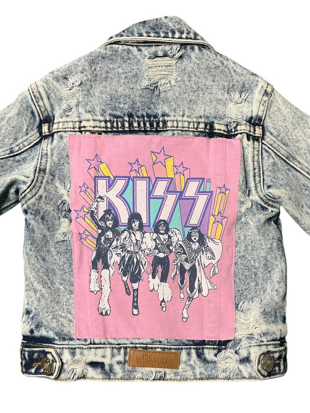 KISS Upcycled Denim 80s Stonewashed Distressed Band Jean Jacket Costume